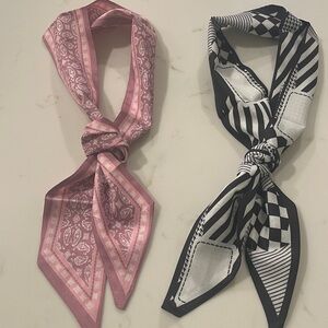 Two Elegant Striped and Paisley Patterned neckerchief scarfs NWOT